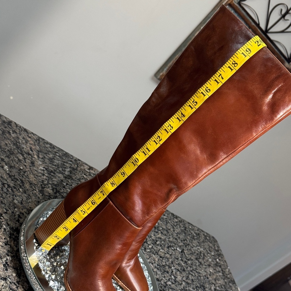 Nine West Brown Leather block heel square toe Heeled knee high Boots NEW 9 - Picture 7 of 10